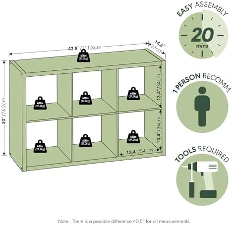 Furinno Cubicle 6-Cube Book Shelf, Extra Thick Frame Bookshelf, Sage Green - Image 3
