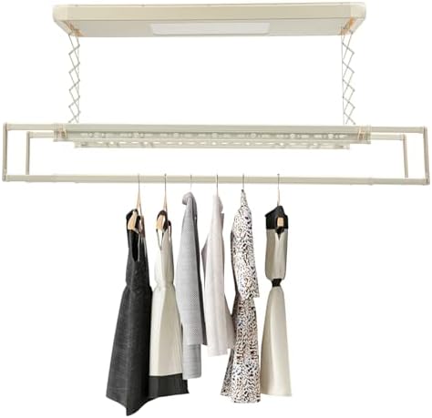 Electric Retractable Airing Rack Off-White Color, Ceiling Clothesline 77lbs Load - Image 2