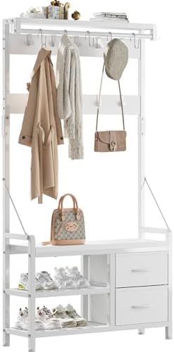 Lulive Hall Tree with Bench and Shoe Storage, 31.5” Coat Rack Freestanding by Lulive