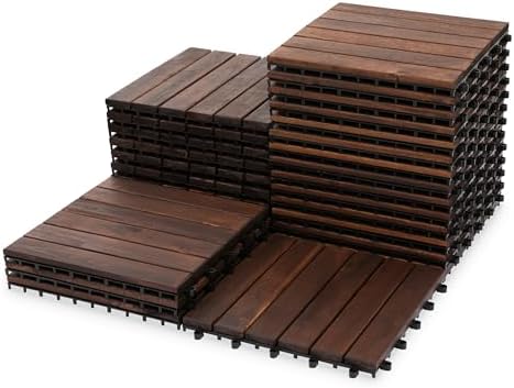 Acacia Interlocking Deck Tiles, 6 Slats by VICTORYRELAX
