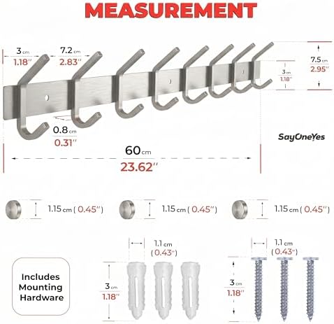 Coat Rack Wall Mount – Brushed Nickel 24 Inch Stainless Steel Hook Rail - Image 2