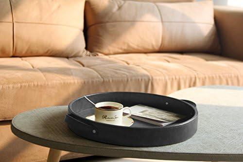 HofferRuffer Top Nocth PU Leather Round Serving Tray, Decorative Serving Tray - Image 4