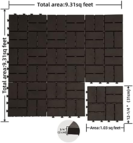 Domi Plastic Interlocking Deck Tiles, 9 Pieces One Pack, Dark Brown - Image 2