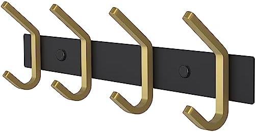 Coat Rack Wall Mount – Black and Gold Hook Rail by SAYONEYES