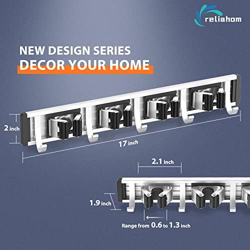 reliahom Broom Holder Wall Mount Mop Hanger Tools organizer 4Racks 5Hooks - Image 6