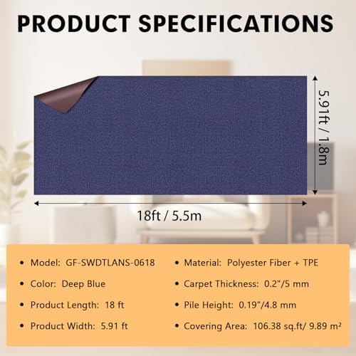 Grefinity Marine Carpet, 6 FT x 18 FT Deep Blue Indoor Outdoor Carpet - Image 2