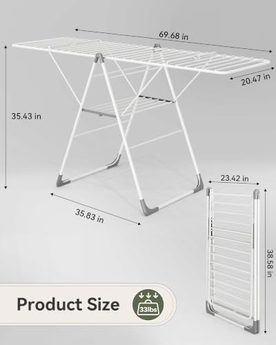 APEXCHASER 2-Tier Gullwing Clothes Drying Rack, 28-Rod Foldable, Adjustable - Image 2
