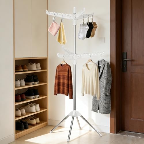 2-Layer Rotatable & Foldable Clothes Drying Rack 75" Stainless Steel Laundry - Image 7
