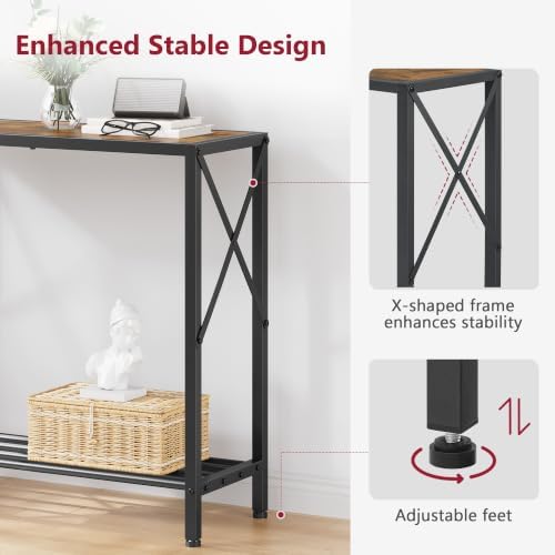 Tajsoon Console Table 28.3''L, 2 Tier Narrow Entryway Table Rustic Brown - Image 6