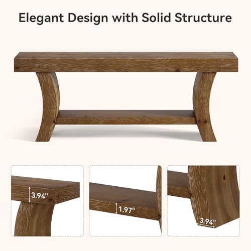 63" Solid Wood Console Table, 2-Tier Farmhouse Sofa Table - Image 6
