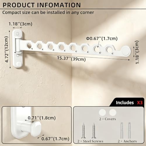 Wall Mounted Clothes Hanger Rack, Foldable Space Saving Laundry Rack - Image 7