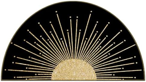 Mingnei Boho Black Gold Sun Linen Doormat Door Mat by mingnei