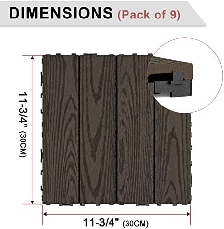 VANCASTLE 9PCS Wood Plastic Composite Interlocking Deck Tiles 11.8"x11.8" - Image 5
