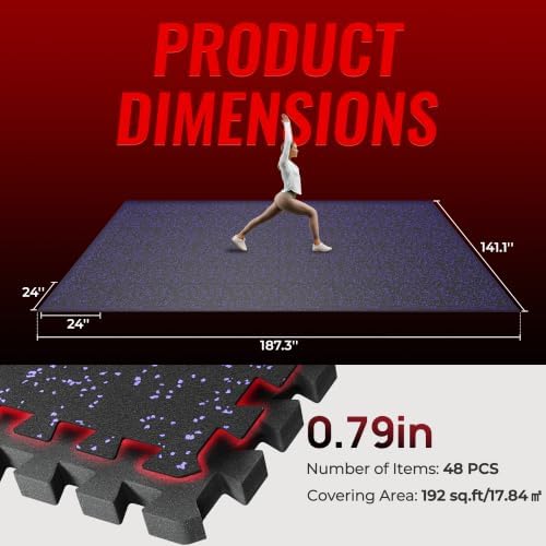 SUPERJARE 0.79'' Extra-Thick 48 Pcs 192 Sq Ft Exercise Equipment Mats - Image 5