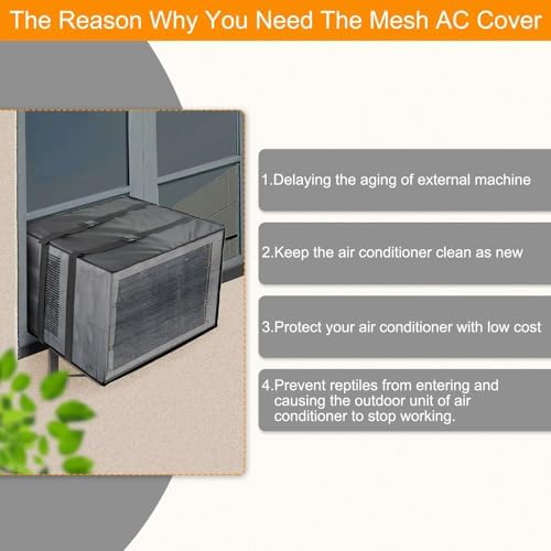 Demao Mesh Air Conditioner Cover, Bugs Rain Dirt Resistant Sturdy AC Covers - Image 2