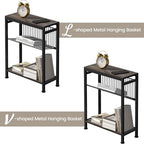 Small Side Table Set of 2 for Small Space, 3-Tier Narrow End Tablewith Magazine - Image 4