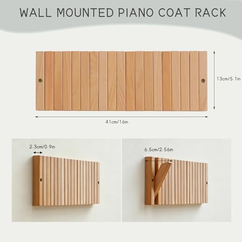 Wall Mounted Coat Rack, Fold-Away Wooden Wall Hooks, Decorative Wall Hooks - Image 6