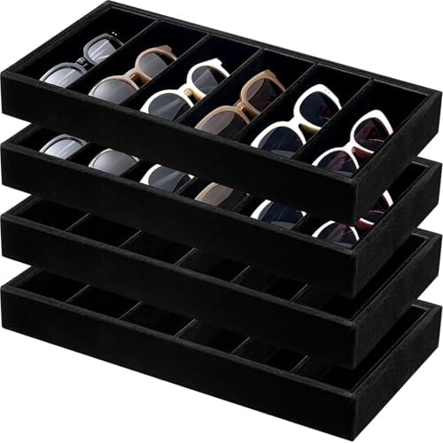 Juexica 4 Pcs Velvet Sunglass Trays 6 Grids Sunglasses Organizer by Juexica