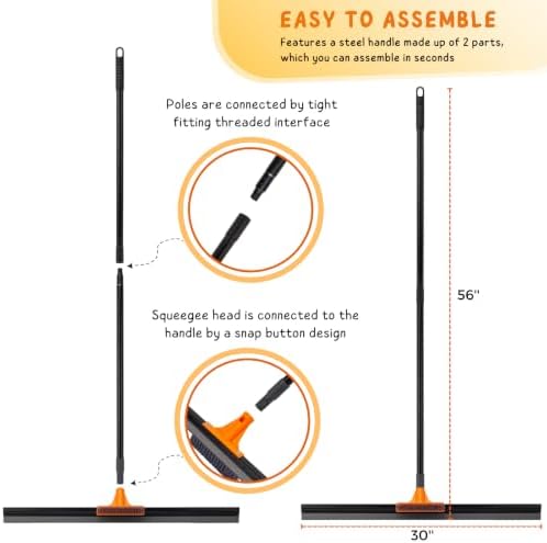 Floor Squeegee Broom, 56’’ Long Handle Water Wiper - Image 3