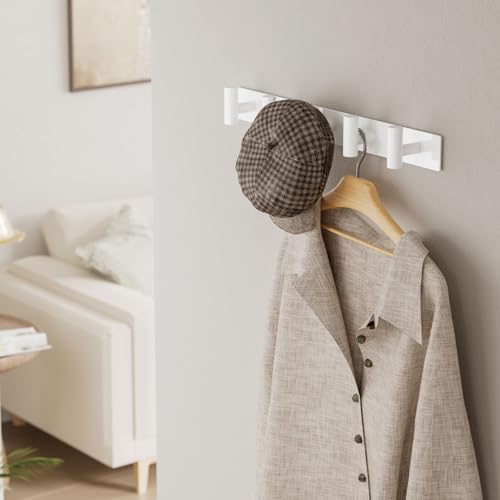 White Wall Mounted Coat Rack – 5 T-Shaped Hooks on 16.5" Rail - Image 6