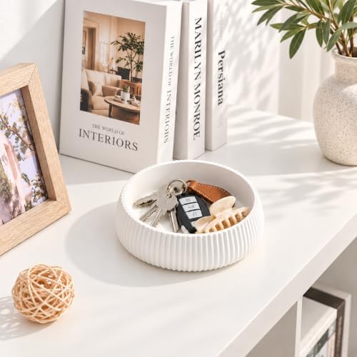 Concrete Key Bowl for Entryway Table, Ivory White - Image 2