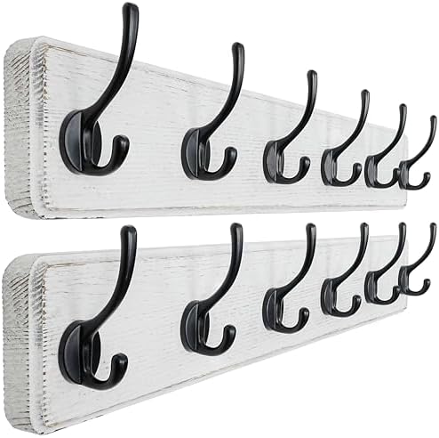 Dseap Wall Mounted Coat Rack: 24" Long, Heavy-Duty, 6-Double-Hooks Wooden by Dseap