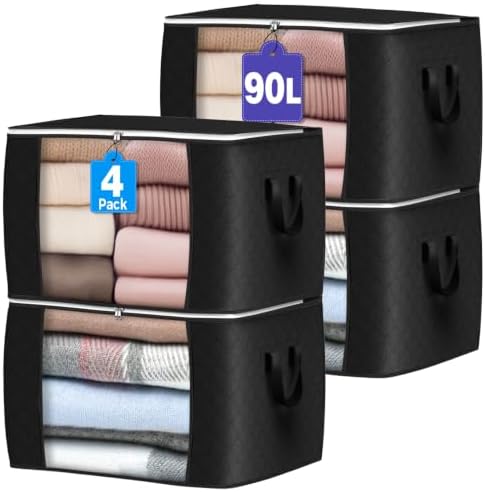 90L Large Storage Bags, 4 Pack Clothes Storage Bins Closet Organizers by BuddingJoy-BuildaJoyfulLifeforYou