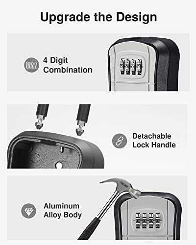 Puroma Key Lock Box Outdoor 4 Digit Code Combination Lockbox House, 1 Gray - Image 5