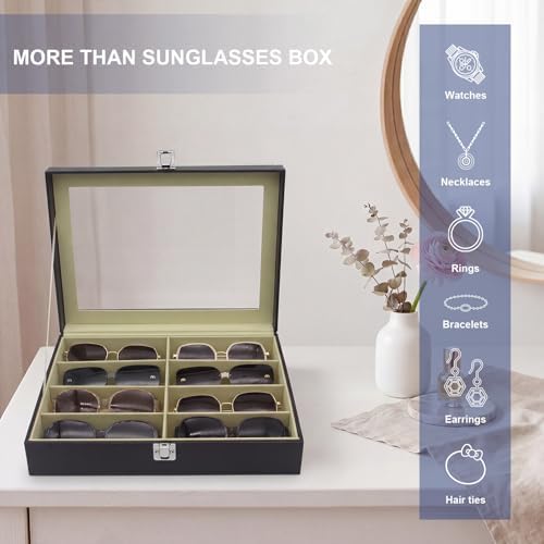 8 Slots Sunglass Organizer, PU Leather Eyewear Display Tray - Image 3