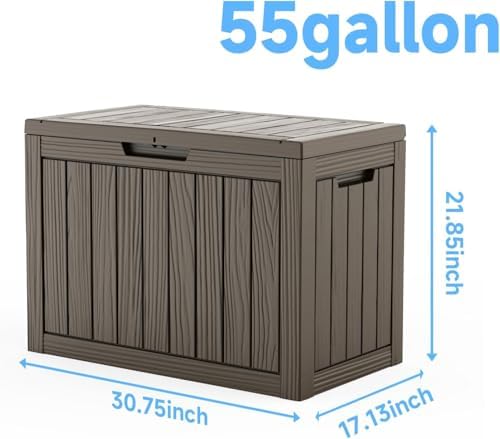 55 Gal Outdoor Storage Box Waterproof Lockable Deck Box Grey - Image 2