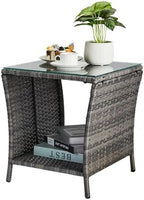 VINGLI Outdoor Wicker Side Table Patio Side Tables by VINGLI