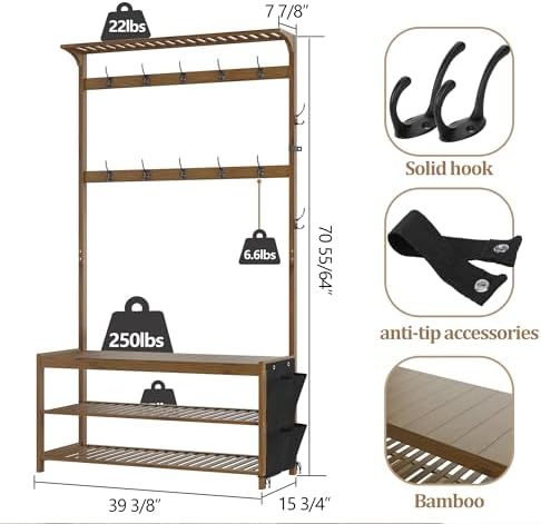 AMBIRD Hall Tree with bench and shoe storage, Entryway Bench with shoe storage - Image 4