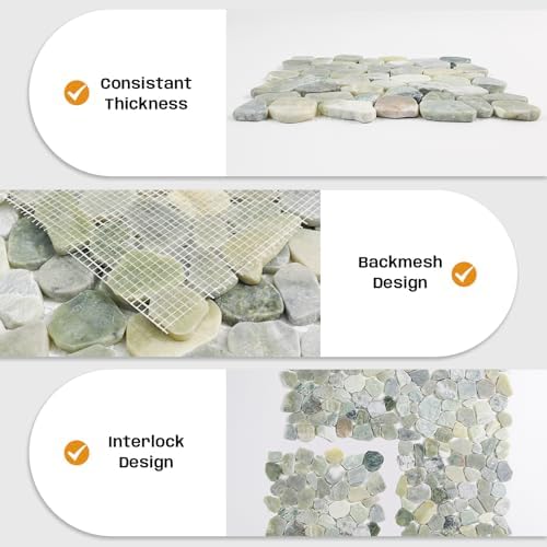 Green Pebble Tile for Shower Floor, Stone Backsplash Tiles - Image 5