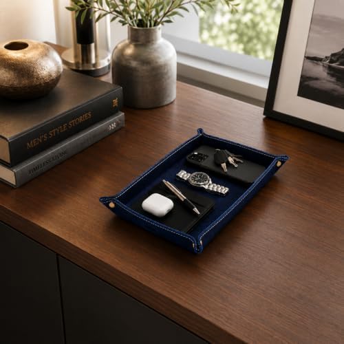 Leather Valet Tray for Men – Double Layer Genuine Leather Catchall EDC Tray for - Image 4