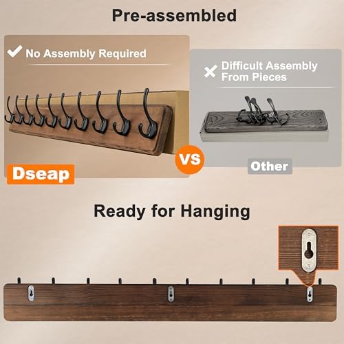 Dseap Coat Rack Wall: 38-1/4" Long, Heavy-Duty, 10-Double-Hooks Wooden Wall - Image 3