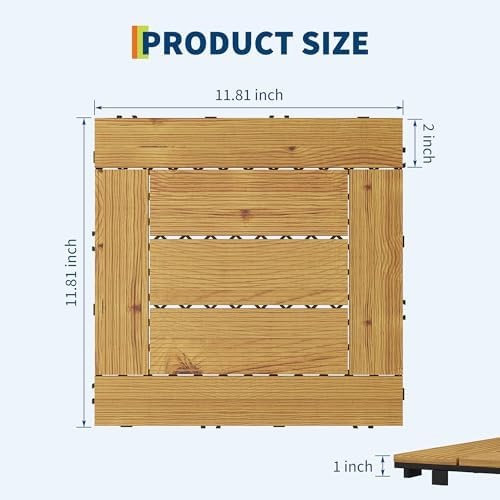 33 PCS 12×12 Inch Solid Acacia Wood Interlocking Deck Tiles, All-Weather - Image 3