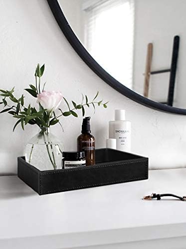 HofferRuffer Faux Leather Vanity Tray, Elegant Desktop Storage Organizer - Image 4
