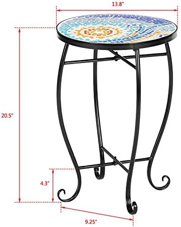 Mosaic Outdoor Side Table, 14inch Round Small Patio Accent Table Ottoman Mosaic - Image 3