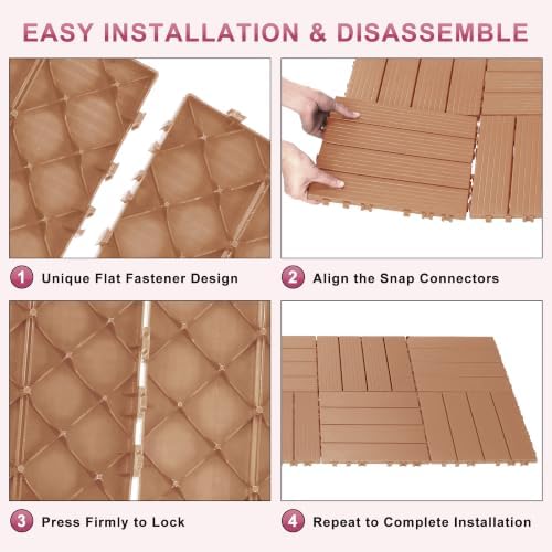 Plastic Interlocking Deck Tiles 12 Pack, 12in Waterproof Patio Flooring - Image 4