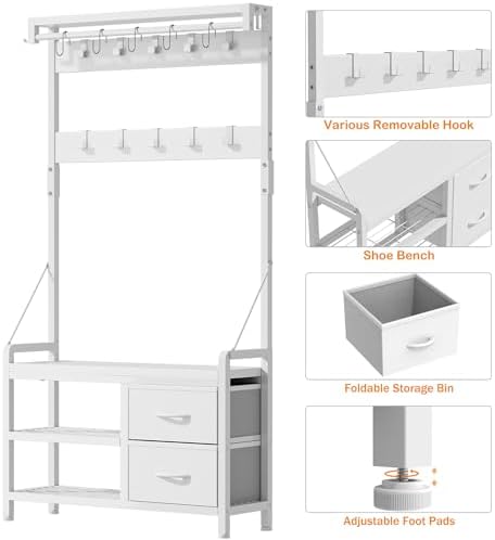 Lulive Hall Tree with Bench and Shoe Storage, 31.5” Coat Rack Freestanding - Image 5