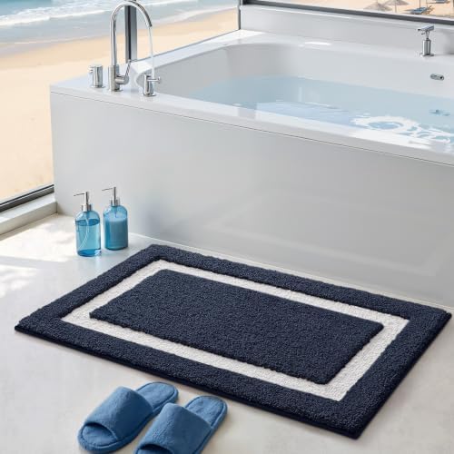 Color&Geometry Navy Blue Bathroom Rugs 36x24, Extra Soft Absorbent Microfiber - Image 3