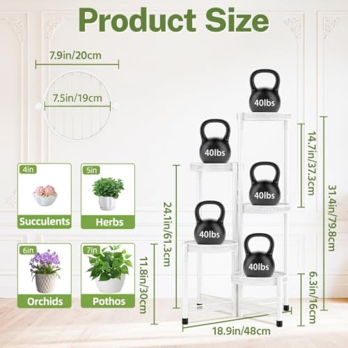 iDavosic.ly Plant Stand Indoor Outdoor, 5 Tier Iron Corner Shelf - Image 3