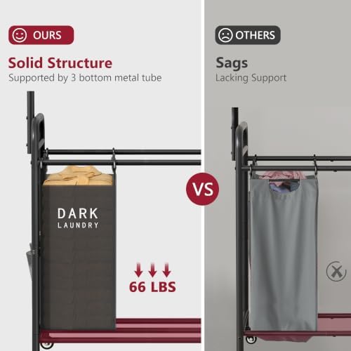 Tajsoon Laundry Sorter with Hanging Bar, 3 Section Laundry Hamper - Image 5