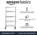Amazon Basics 5-Shelf Adjustable, Heavy Duty Storage Shelving Unit on 4" Wheel - Image 2