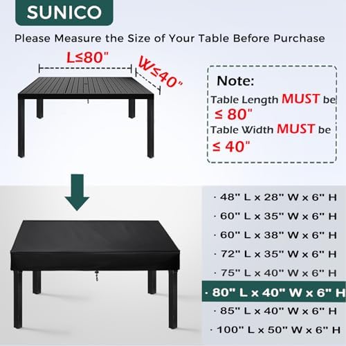 SUNICO Outdoor Table Covers Waterproof Rectangle 80x40x6in - Image 2