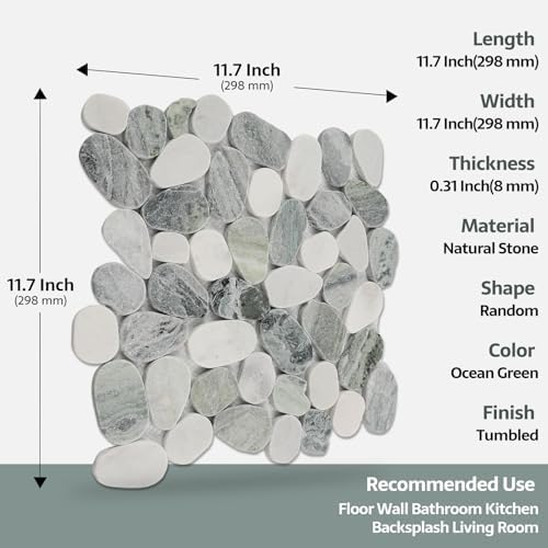 Pebble Tile, Ocean Green Sliced Pebble Stone Backspalsh Tiles, 4 Sheets - Image 2