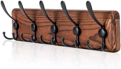 Gohiuo Rustic Wall Mount Coat Rack, Coat Hooks Wall Mount Wood Coat Rack by Gohiuo