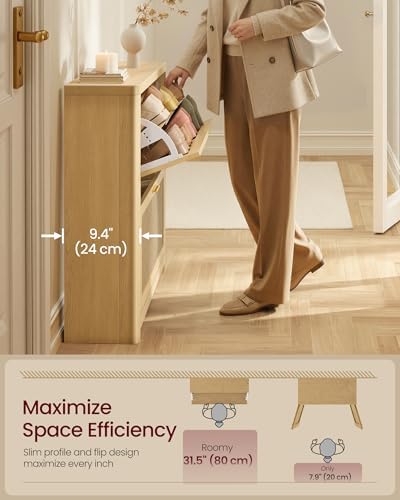 VASAGLE Boho Shoe Storage Cabinet, Rattan-Look Flip Drawers - Image 5