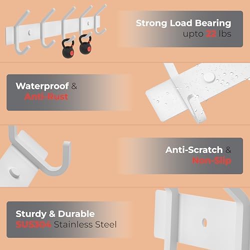 White Coat Rack Wall Mount – 15 Inch Stainless Steel Hook Rail - Image 3