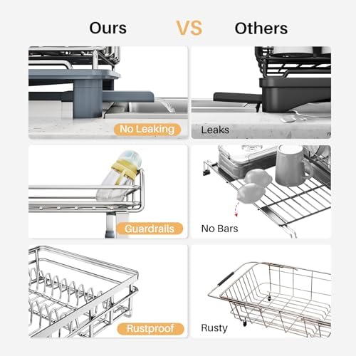 Expandable Dish Drying Rack for Kitchen Counter, Stainless Steel - Image 3